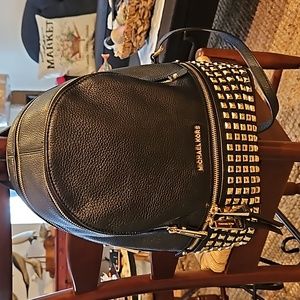 Michael Kors Black Backpack w/Gold Studs